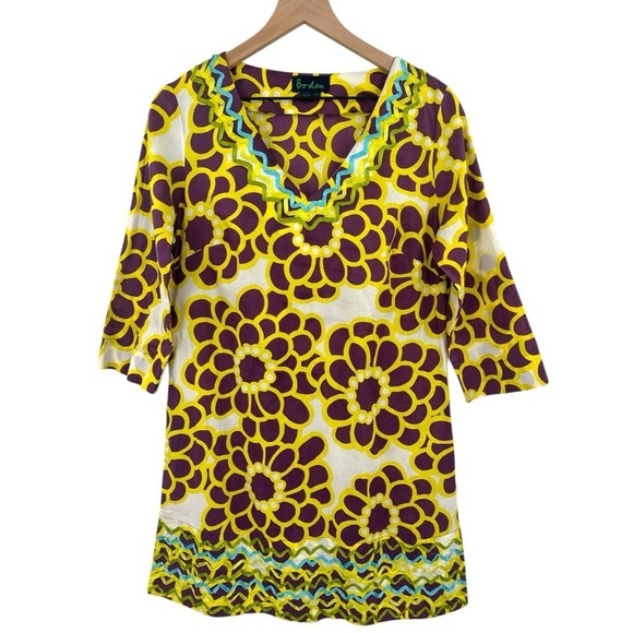 Boden Ibiza Floral Abstract Print Cotton Tunic Dress Coverup - Yellow - Size 12 - Picture 2 of 6